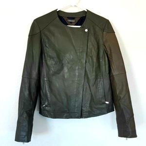 1990's Olive Green Leather Tommy Hilfiger Jacket